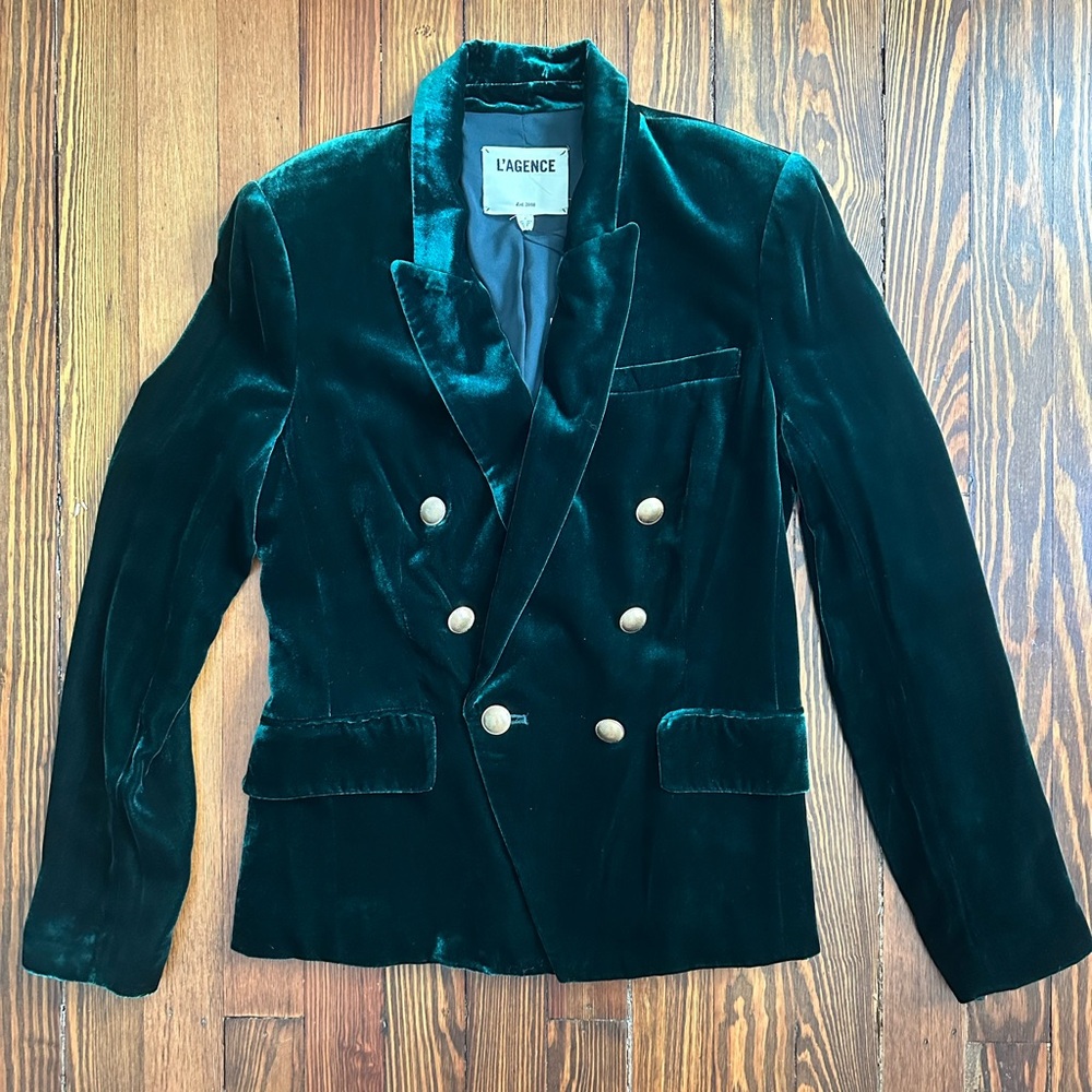 L'AGENCE Green Velvet Blazer